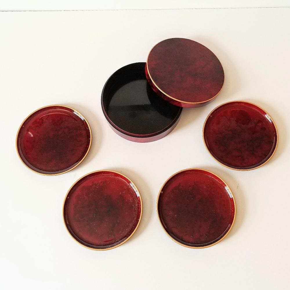 Otagiri Lacquerware Coasters Burgundy Coasters (4)